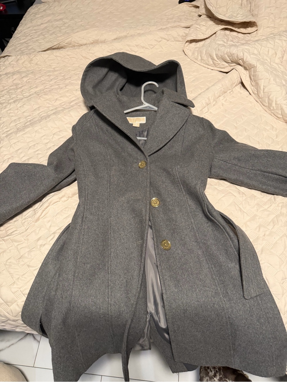MICHAEL Michael Kors Gray Hooded Trench Coat